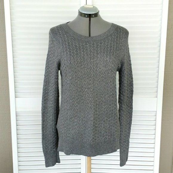 Loft gray knit metallic cross stitch sweater Med - Picture 3 of 9